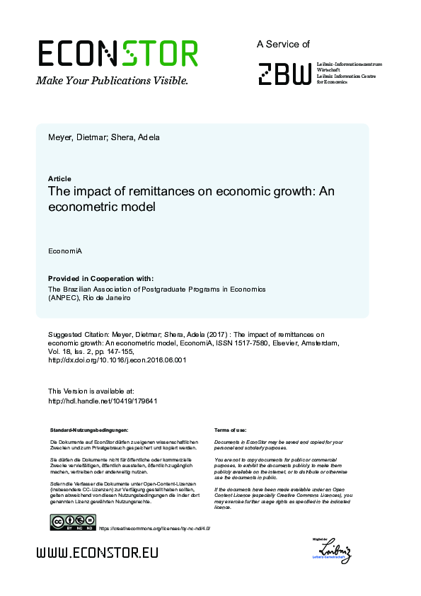 (PDF) The impact of remittances on economic growth: An econometric model
