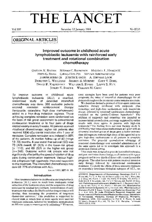 (PDF) Improved outcome in childhood acute lymphoblastic leukaemia with ...