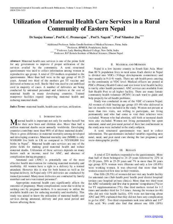 (PDF) Utilization of Maternal Health-Care Services In Peru: the Role of ...