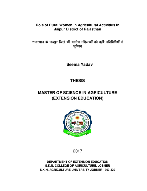(PDF) Role of Rural Women in Agriculture Activities in Jaipur District ...