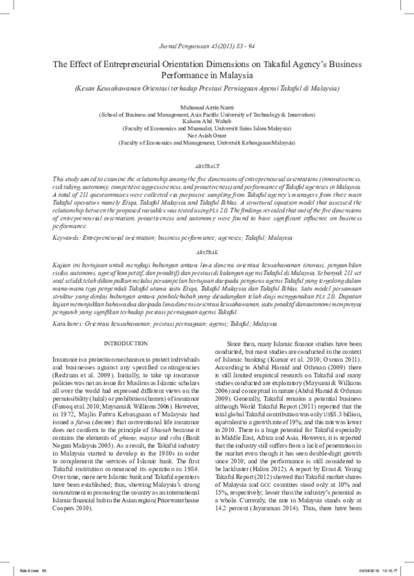 (PDF) The Effect of Entrepreneurial Orientation Dimensions on Takaful ...