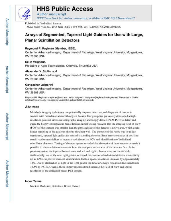 (PDF) Arrays of Segmented, Tapered Light Guides for Use With Large ...