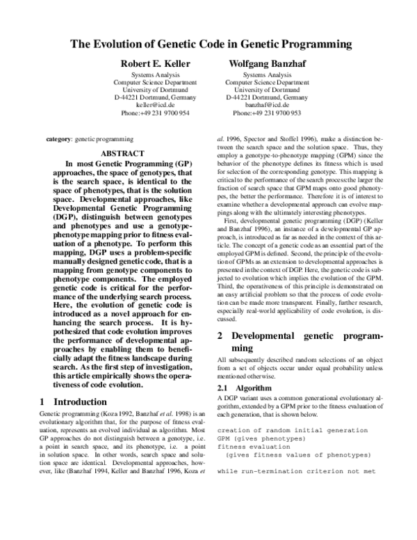 (PDF) The Evolution of Genetic Code in Genetic Programming
