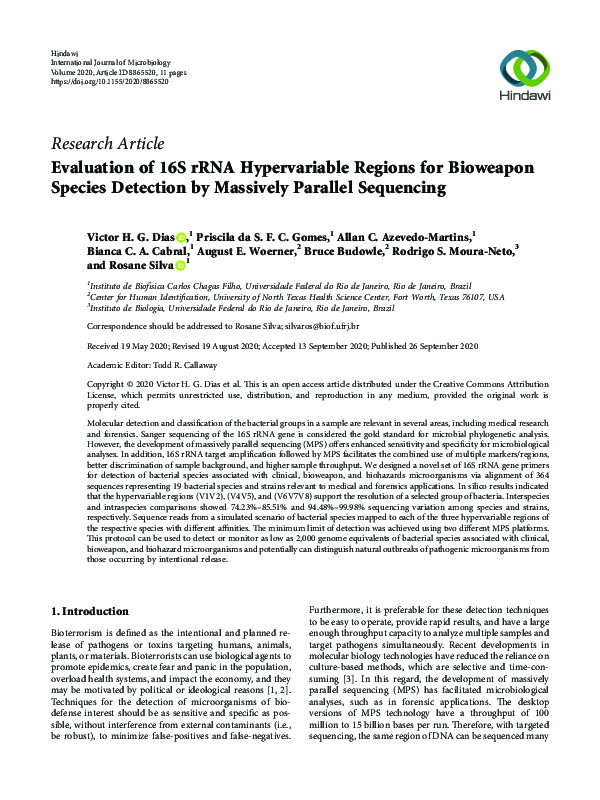 (PDF) Evaluation of 16S rRNA Hypervariable Regions for Bioweapon ...