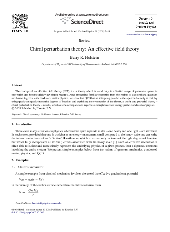 (PDF) Chiral perturbation theory: An effective field theory