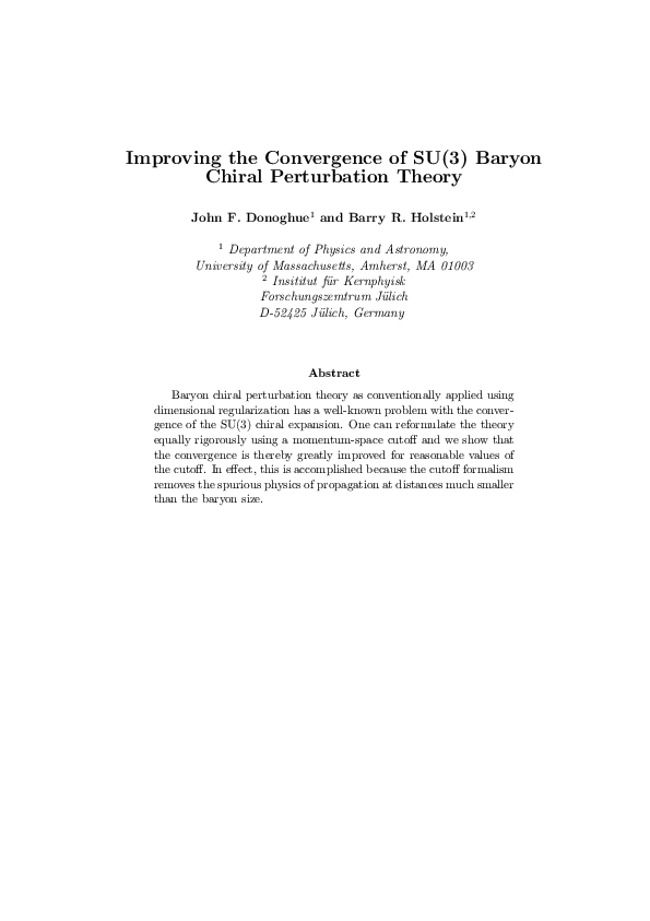 (PDF) Improved treatment of loop diagrams in SU(3) baryon chiral ...
