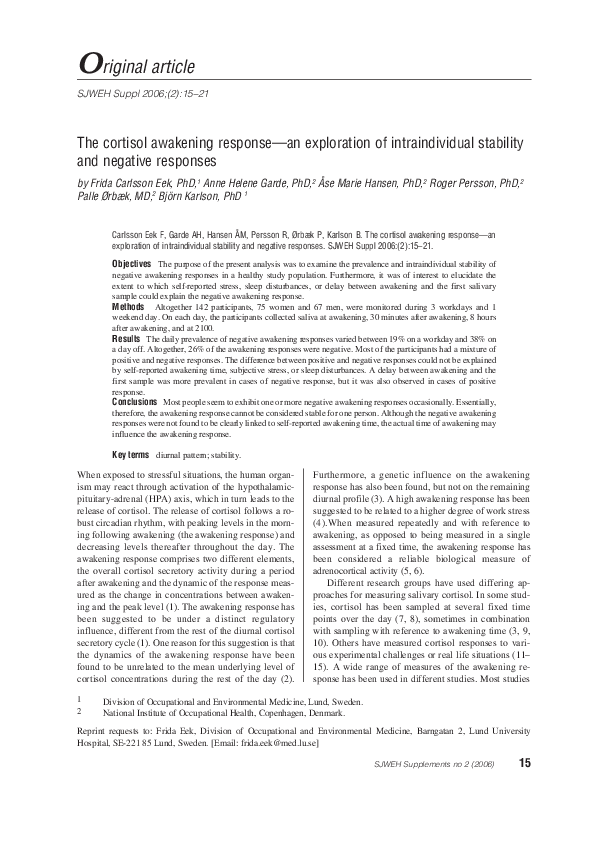 (PDF) The cortisol awakening response - An exploration of ...