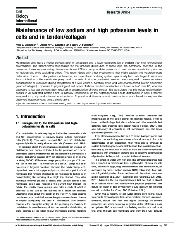 (PDF) Maintenance of low sodium and high potassium levels in cells and ...