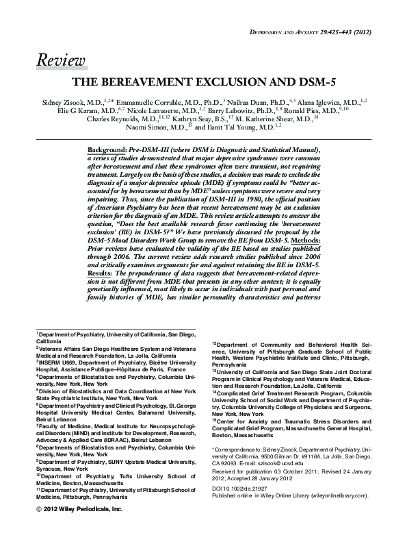 (PDF) The Bereavement Exclusion and DSM-5