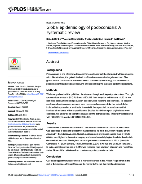 (PDF) Global epidemiology of podoconiosis: A systematic review
