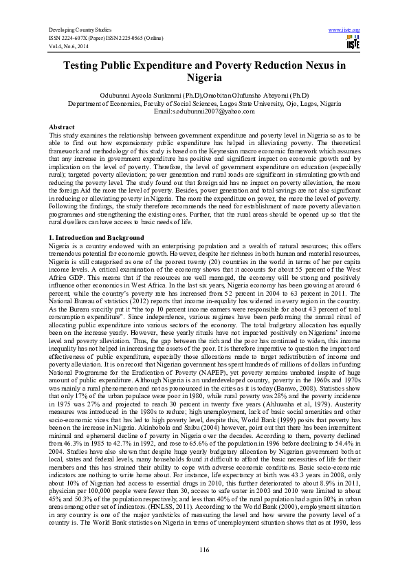 (PDF) Testing Public Expenditure and Poverty Reduction Nexus in Nigeria