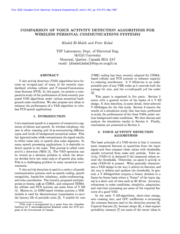 (PDF) Comparison of voice activity detection algorithms for VoIP