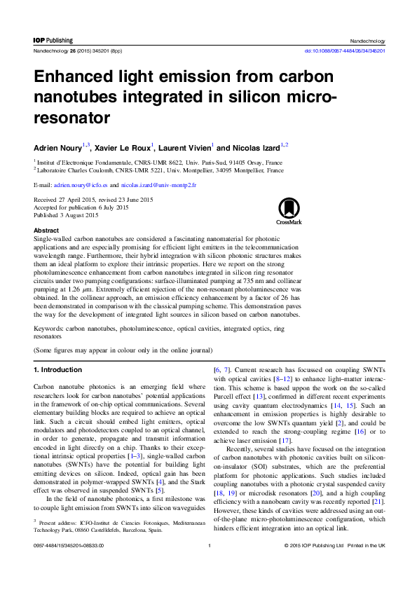 (PDF) Enhanced light emission from carbon nanotubes integrated in ...