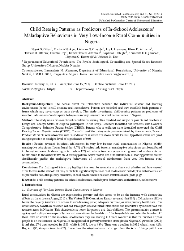 (PDF) Child Rearing Patterns as Predictors of In-School Adolescents ...
