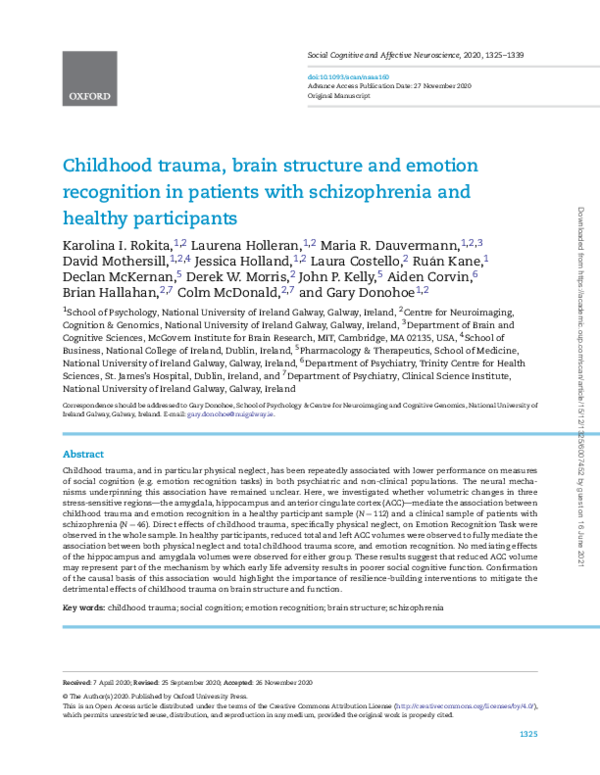 (PDF) Childhood trauma, brain structure and emotion recognition in ...