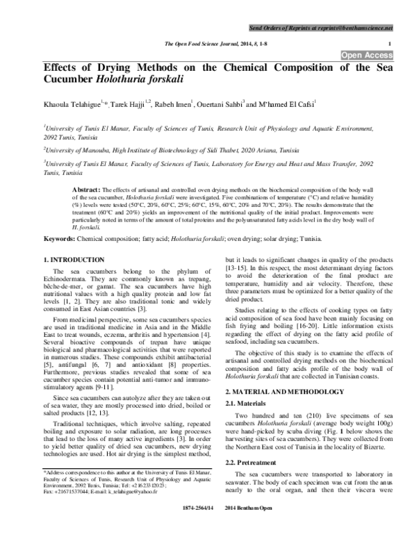 (PDF) Effects of Drying Methods on the Chemical Composition of the Sea ...