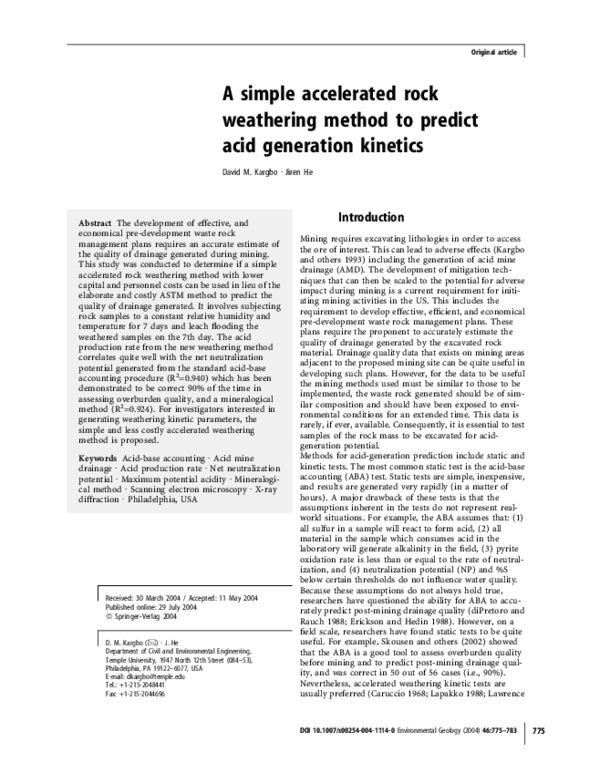 (PDF) A simple accelerated rock weathering method to predict acid ...