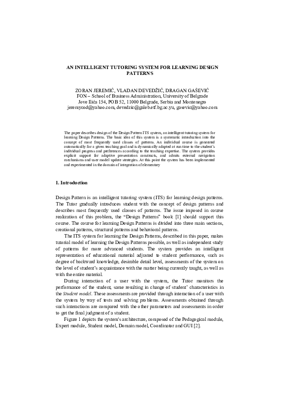 (PDF) An Intelligent Tutoring System for learning design patterns