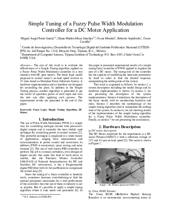 (PDF) Simple Tuning of a Fuzzy Pulse Width Modulation Controller