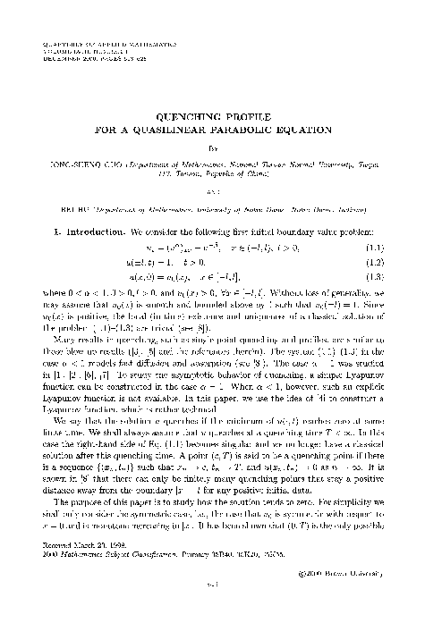 (PDF) Quenching profile for a quasilinear parabolic equation