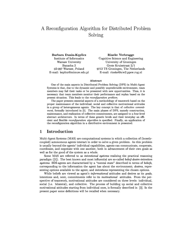 (PDF) A reconfiguration algorithm for distributed problem solving