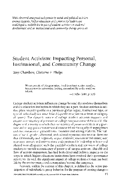 (PDF) Student activism: Impacting personal, institutional, and ...