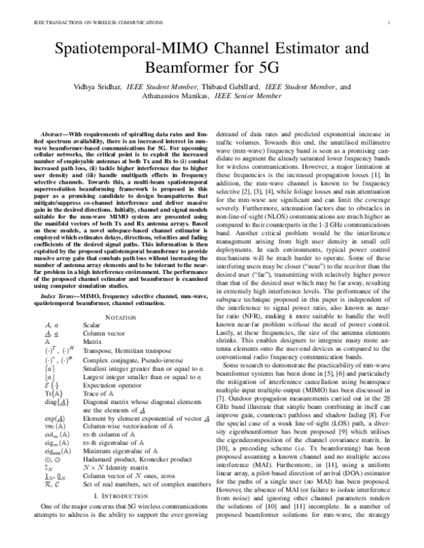 (PDF) Spatiotemporal-MIMO Channel Estimator and Beamformer for 5G
