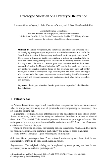 (PDF) Prototype Selection Via Prototype Relevance
