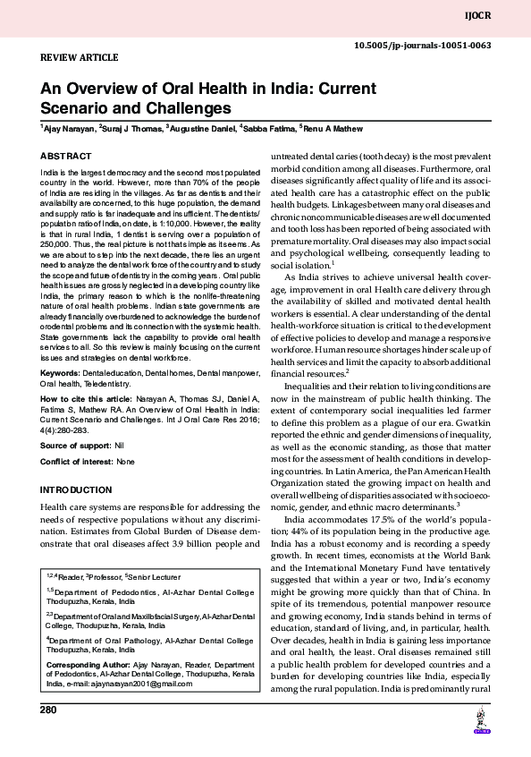 (PDF) An Overview of Oral Health in India Current Scenario and