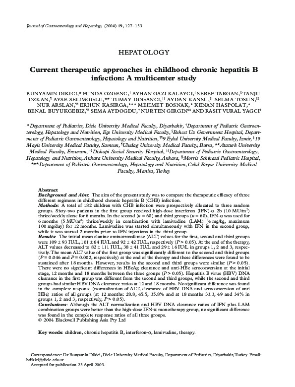 (PDF) Current therapeutic approaches in childhood chronic hepatitis B ...