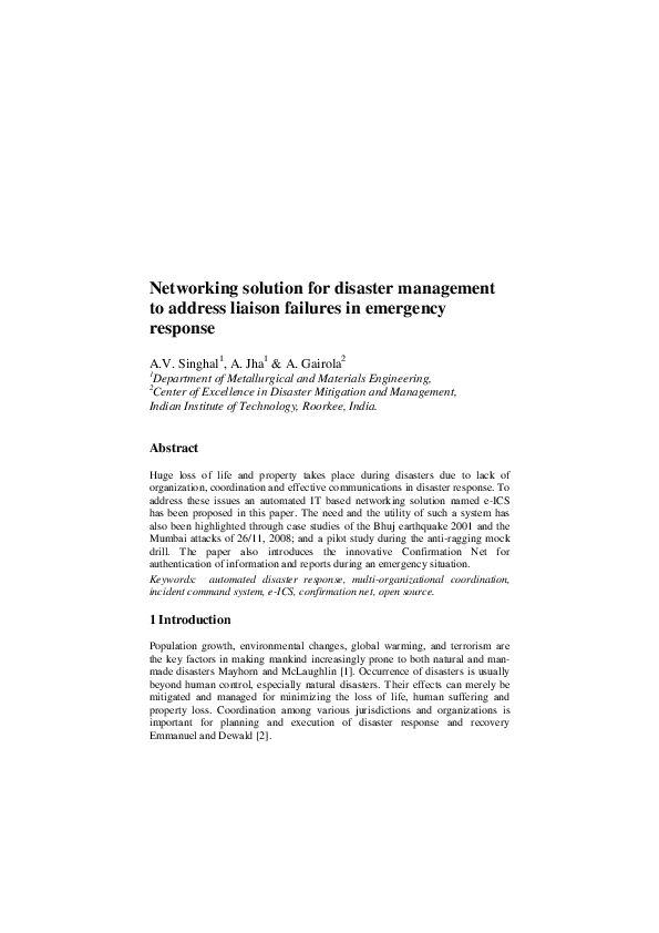 (PDF) A networking solution for disaster management to address liaison ...