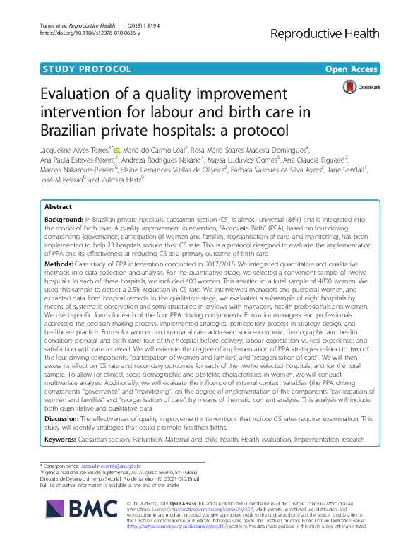(PDF) Evaluation of a quality improvement intervention for labour and ...