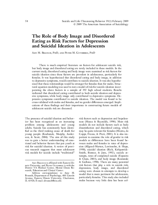 (PDF) The Role of Body Image and Disordered Eating as Risk Factors for ...