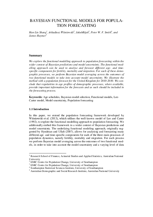 (PDF) Bayesian functional models for population forecasting
