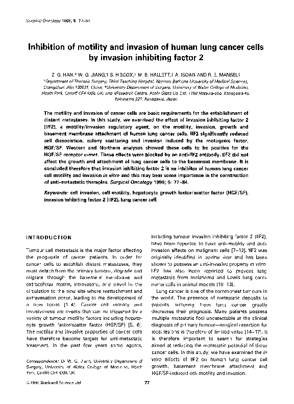 (PDF) Inhibition of motility and invasion of human lung cancer cells by ...