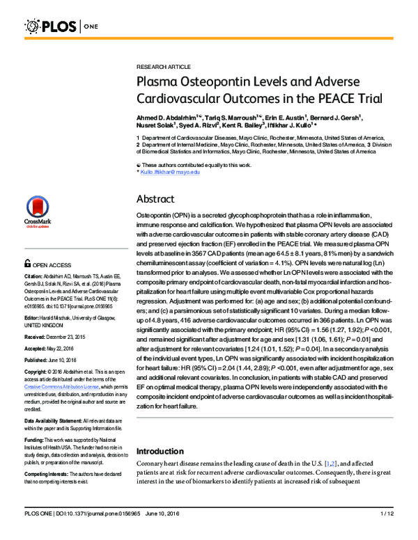 (PDF) Plasma Osteopontin Levels and Adverse Cardiovascular Outcomes in ...