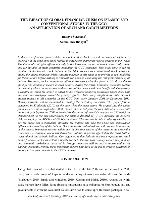 (PDF) The Impact of Global Financial Crisis on Islamic and Conventional ...