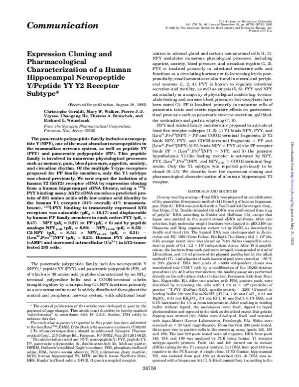 (PDF) Cloning and Characterization of Human Y2 Receptor