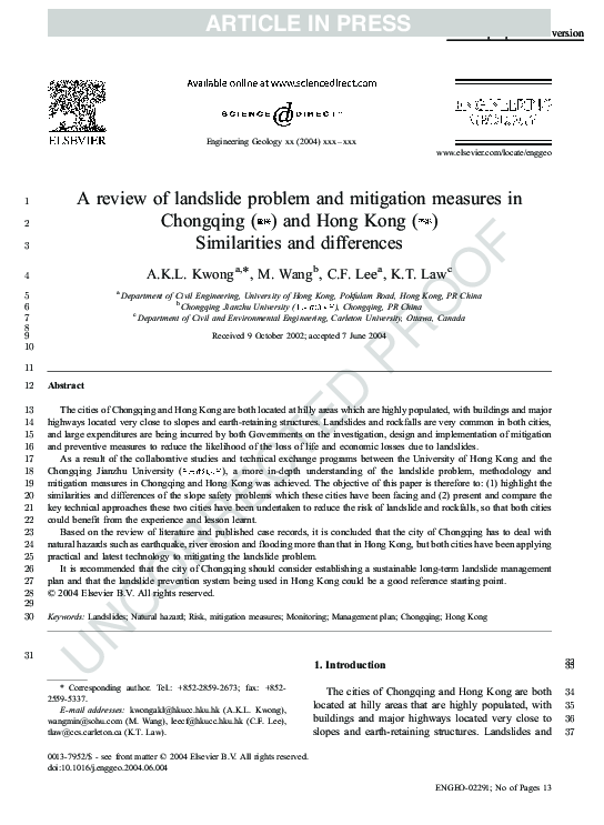 (PDF) A review of landslide problems and mitigation measures in ...