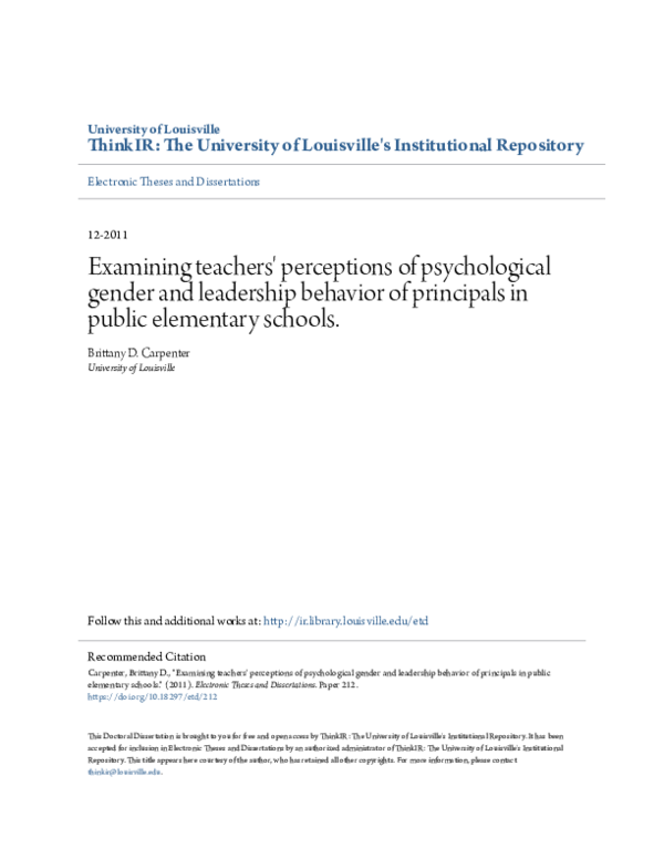 (PDF) Examining teachers' perceptions of psychological gender and ...