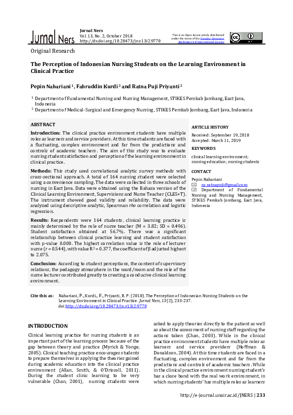 (PDF) The Perception of Indonesian Nursing Students on the Learning ...