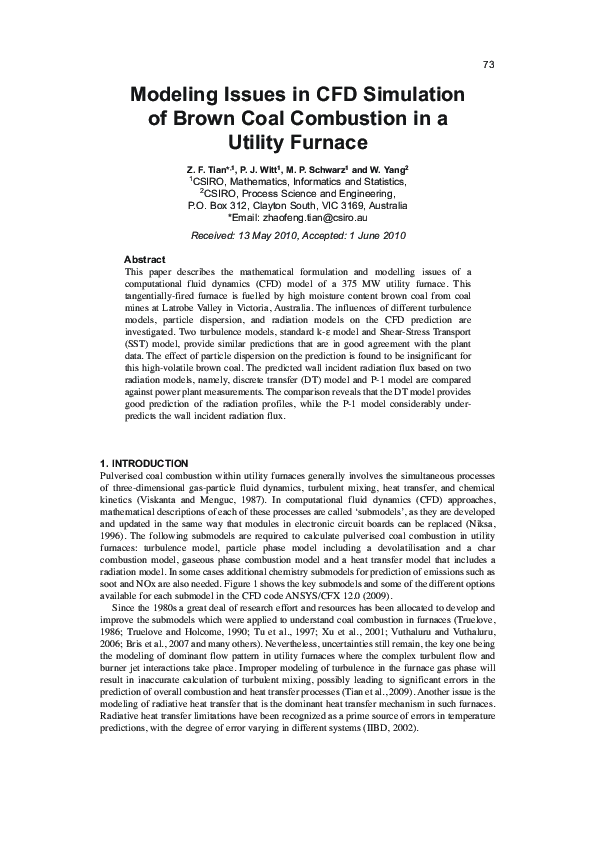(PDF) Modeling Issues in CFD Simulation of Brown Coal Combustion in a ...