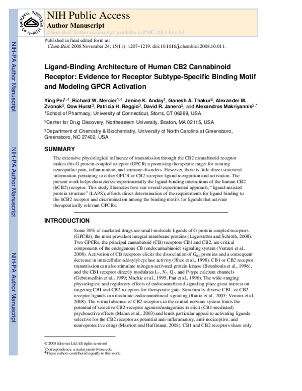 (PDF) Ligand-Binding Architecture of Human CB2 Cannabinoid Receptor ...