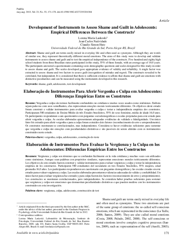 (PDF) Development of Instruments to Assess Shame and Guilt in ...