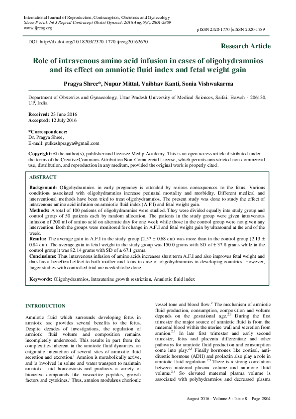 (PDF) Role of intravenous amino acid infusion in cases of