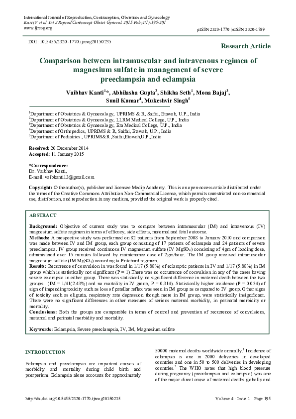 (PDF) Comparision Between Intramuscular and Intravenous Regimen of