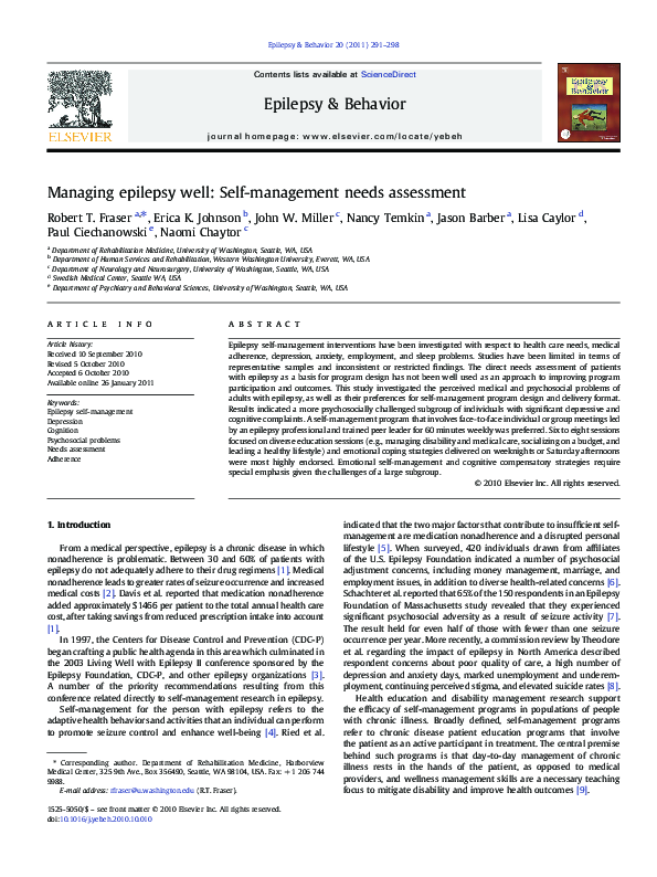 (PDF) Managing epilepsy well: Self-management needs assessment