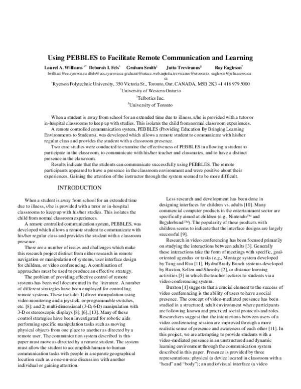(PDF) Using PEBBLES to facilitate remote communication and learning