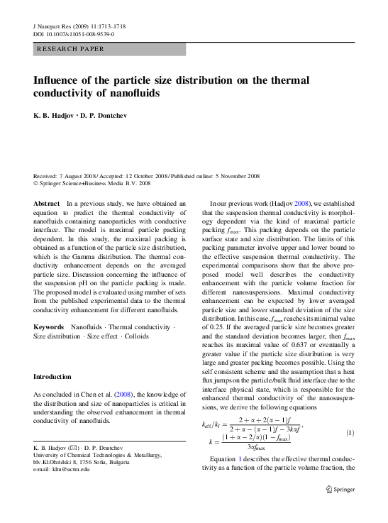 (PDF) Influence of the particle size distribution on the thermal ...