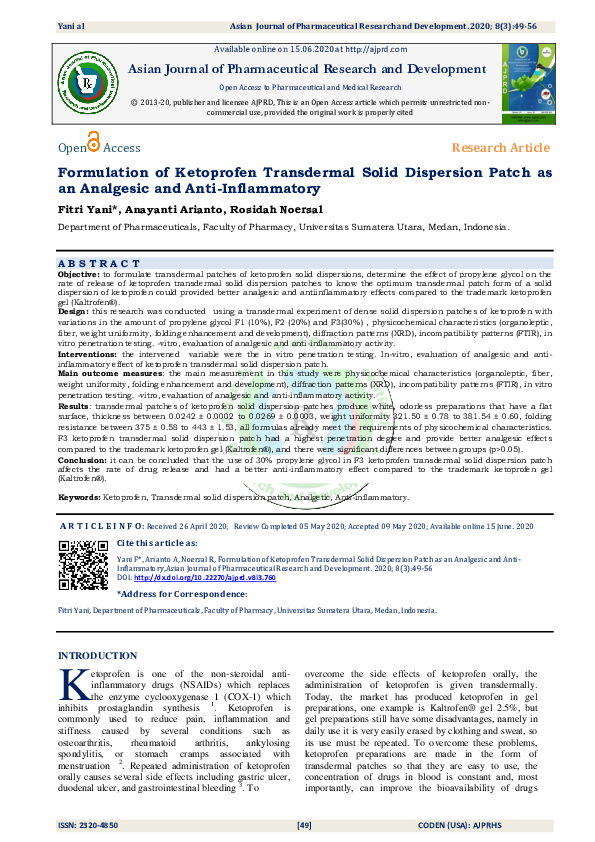 (PDF) Formulation of Ketoprofen Transdermal Solid Dispersion Patch as ...